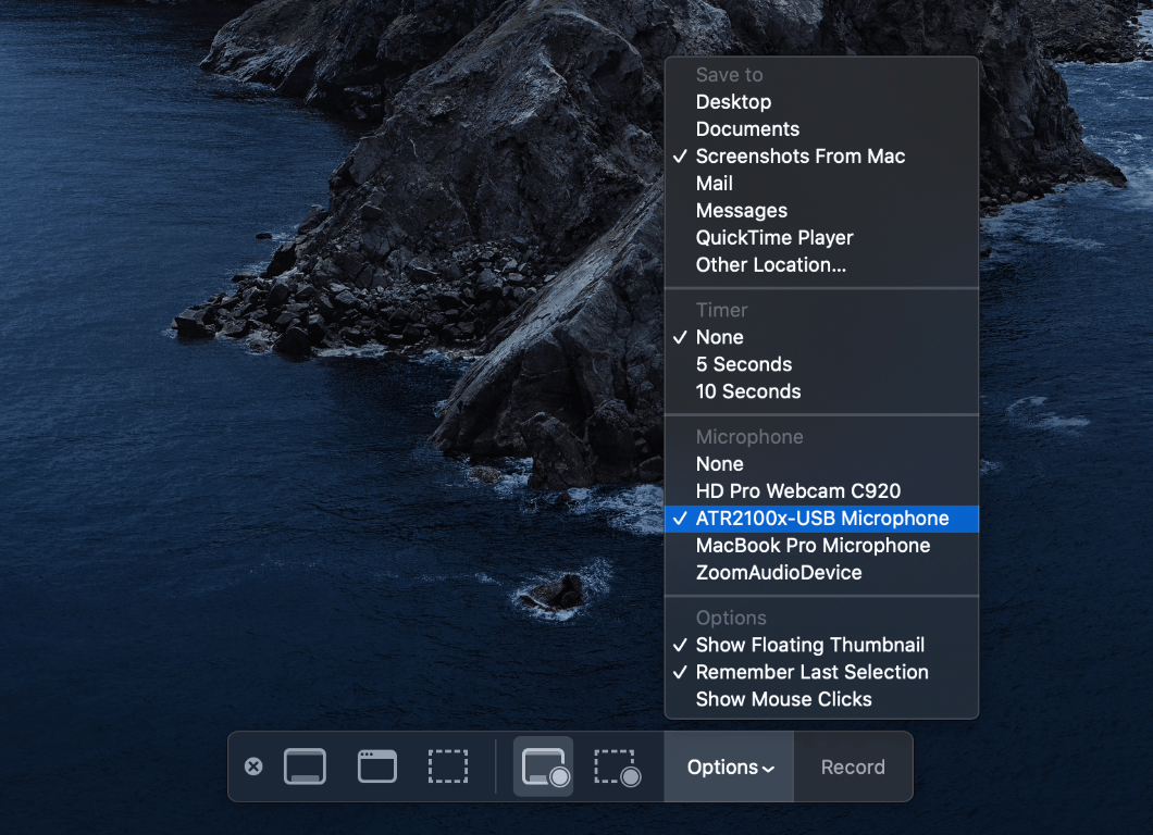 You can select your mic in QuickTime under the "Options" menu.